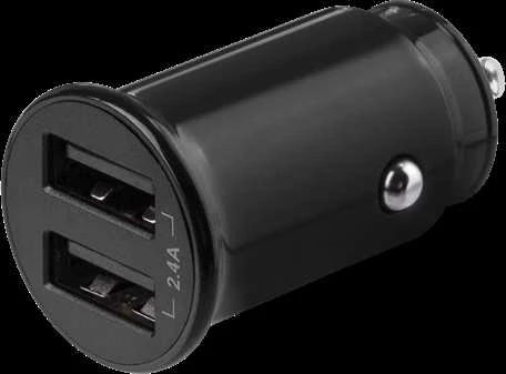 DELTACO 12/24 V USB įkroviklis su dvigubomis USB-A jungtimis, 2,4 A, 12 W, juodas USB-CAR124