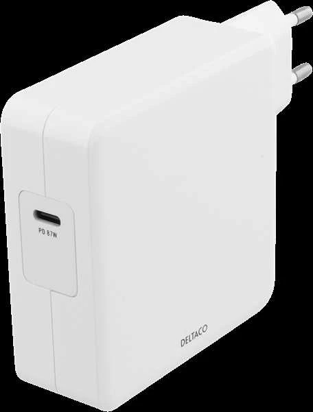 DELTACO 87W USB-C maitinimo šaltinis, greitas įkrovimas, USB-C PD, baltas / USBC-AC117