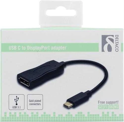 Deltaco USB-C ir DisplayPort adapteris pakuotėje
