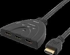 DELTACO HDMI jungiklis, 3 įėjimai į 1 išėjimą, 4K esant 60 Hz dažniui, 0,5 m laidas, 7.1 garsas, Ultra HD, juodas / HDMI-7044