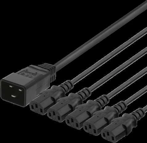 DELTACO IEC C20 - 5x IEC C13 maitinimo kabelis, 1m, 16A / 250V, Y-Splitter, b DEL-113M
