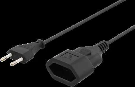 DELTACO neįžemintas kabelis, CEE 7/16 iki IEC 60906-1, 250V/2.5A 1m, juodas / DEL-109AC