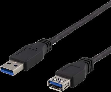 DELTACO USB 3.1 Gen1 prailginimo kabelis, USB-A male į USB-A female, 2m, juodas/ USB3-242