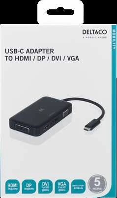 Deltaco USB-C į HDMI adapteris / DP / DVI / VGA, 4K, DP, juodas / USBC-Multi