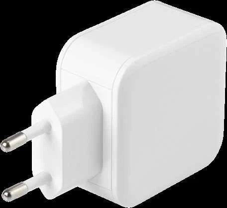 DELTACO USB sieninis įkroviklis, 2x USB-A 2,4 A, iš viso 24 W, baltas USB-AC175