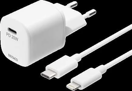 DELTACO USB sieninis įkroviklis, USB-C, PD 20 W, 1 m C - „Žaibas“ USBC-AC141