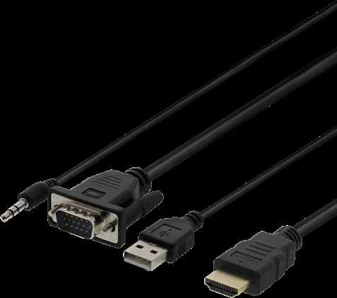 DELTACO VGA su audio - HDMI kabelis, VGA / HDMI / USB / 3.5mm, 1920x1080 60Hz, 2m, juodas / VGA-HDMI17