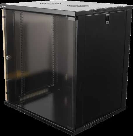 DELTACO 19" spintelė, 12U, 540x450mm, stovima arba montuojama ant sienos, stiklinės durys, juodas / 19-5412B