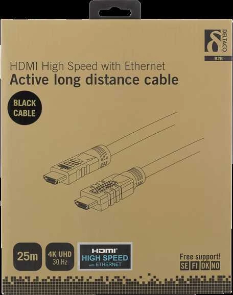 DELTACO actyvus HDMI kabelis, 4K, Ultra HD, 25m, juodas / HDMI-1250