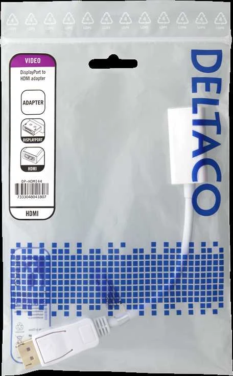 DELTACO DisplayPort kištukinis HDMI lizdas, DisplayPort dviejų režimų (DP ++), auksinis, 3840x2160 prie 60Hz, 0,2m, baltas / DP-HDMI44
