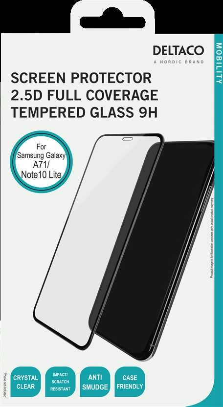 DELTACO ekrano apsauga, „Samsung A71“ / „Note10 Lite“, 2,5D pilnas stiklas