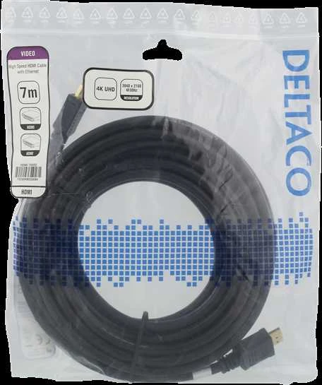 DELTACO High-Speed HDMI kabeliai, 7m, Ethernet, 4K UHD, Be ferito, juodas / HDMI-1060D