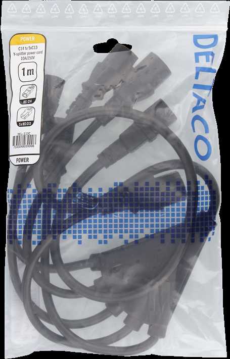 DELTACO IEC C14 - 5x IEC C13 maitinimo kabelis, 1m, 10A / 250V, Y-Splitter, DEL-113C