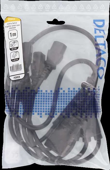 DELTACO IEC C20 - 5x IEC C13 maitinimo kabelis, 1m, 16A / 250V, Y-Splitter, b DEL-113M