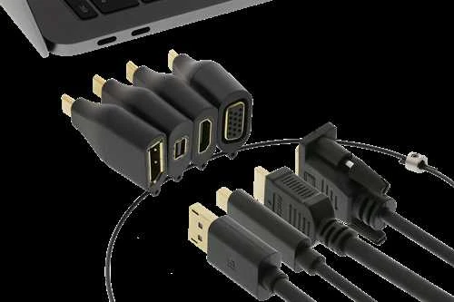 DELTACO OFFICE USB-C adapterių komplektas, mDP, DP, VGA, HDMI, juodas / USBC-AR1