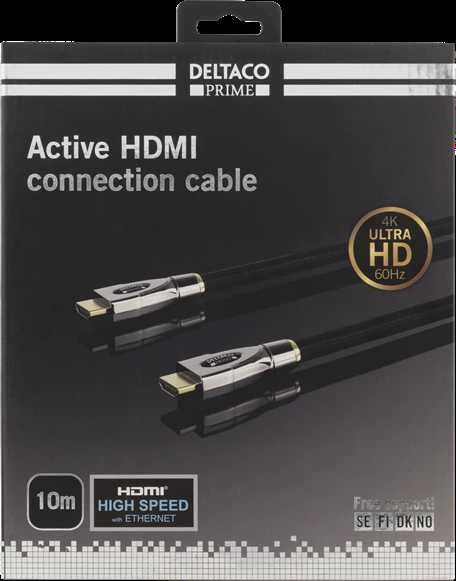 DELTACO PRIME Aktyvus HDMI kabelis, 10m, medžiaginis, 4K, Juodas HDMI-4100