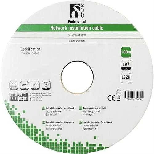 DELTACO S / FTP montavimo laidas Cat7, LSZH, 100m, 600 MHz, baltas TP-70C