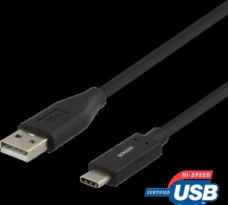 DELTACO USB 2.0 kabelis, Type C - Type A vyriškas, 1.5m, juodas / USBC-1005M