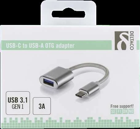 DELTACO USB-C 3.1 Gen 1 į USB-A OTG adapteris, 3A, aliuminis / USBC-1276