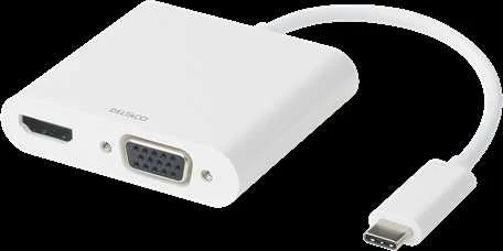 DELTACO USB-C Adapteris, HDMI / VGA / Audio / USB-C, 100W USB-C PD 3.0, baltas/ USBC-HDMI16