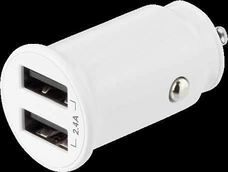 DELTACO 12/24 V USB įkroviklis su dvigubomis USB-A jungtimis, 2,4 A, 12 W, baltas USB-CAR125