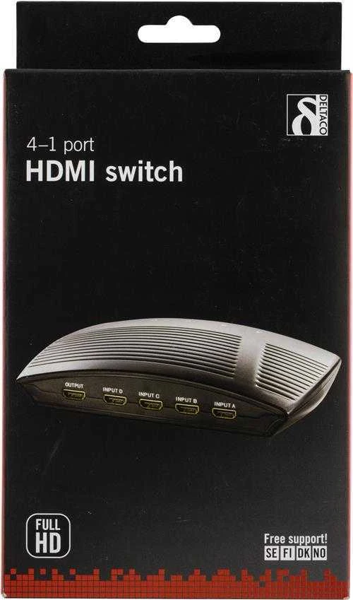 DELTACO HDMI komutatorius, 4 į 1 išvestis, Full HD 60Hz, 19 kontaktų / HDMI-206
