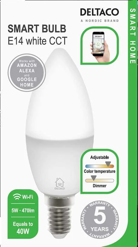 Deltaco Smart Home SH-LE14W LED lemputė, E14, WiFi, 5W