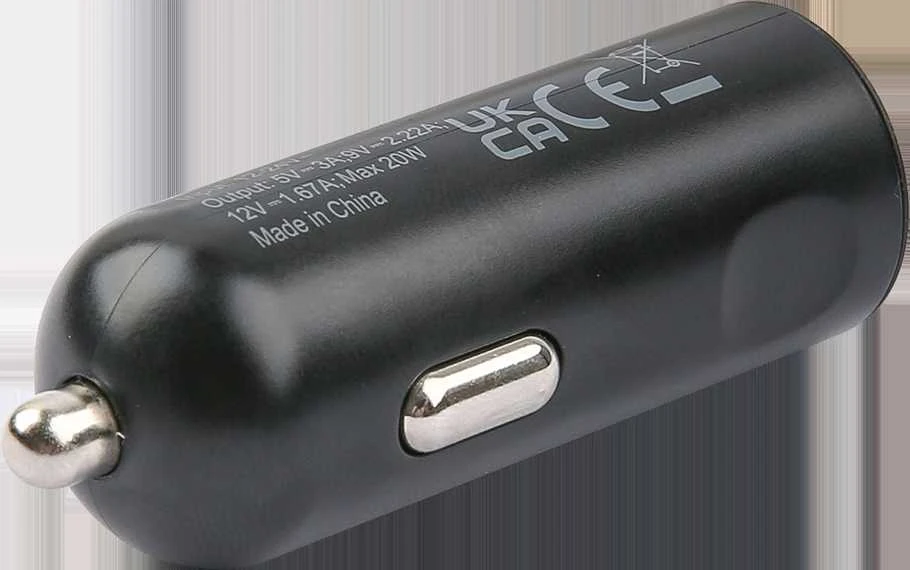 DELTACO USB automobilinis įkroviklis, 1x USB-C PD 20 W, 1 m Lightning laidas, juodas