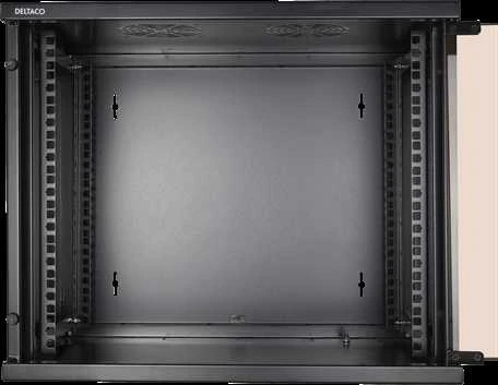 DELTACO 19" spintelė, 9U, 540x450mm, stovi arba montuojama į sieną, stiklinės durys, juodas / 19-5409B