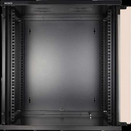 DELTACO 19" spintelė, 12U, 540x450mm, stovima arba montuojama ant sienos, stiklinės durys, juodas / 19-5412B