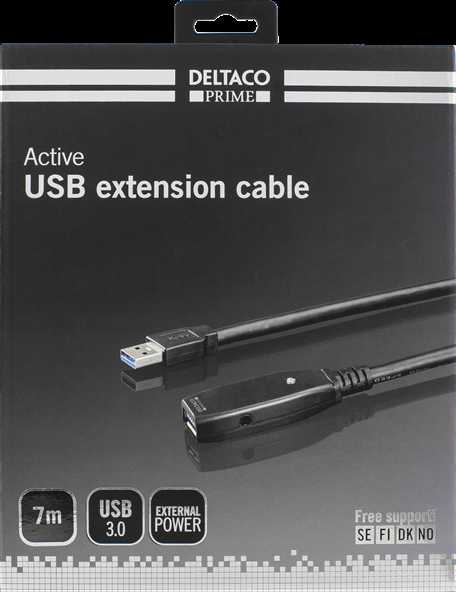 DELTACO PRIME aktyvus USB 3.0 prailginimo kabelis, A tipo vyriškas - A tipo moteriškas, 7m, juodas/ USB3-1004