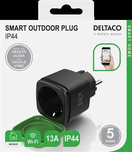 DELTACO SMART HOME lauko kištukas, „WiFi“, IP44, 1xCEE 7/3, 13A, juodas / žalias SH-OP01