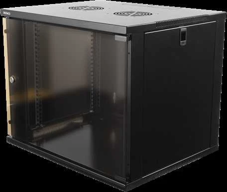 DELTACO 19" spintelė, 9U, 540x450mm, stovi arba montuojama į sieną, stiklinės durys, juodas / 19-5409B