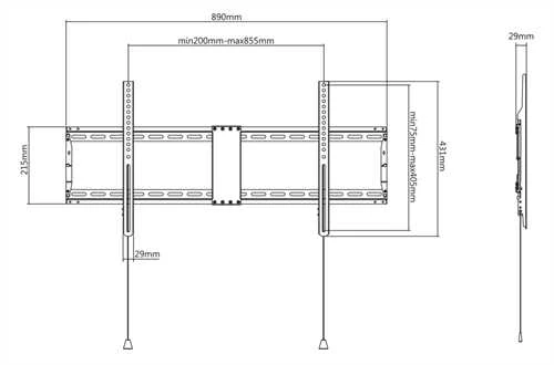DELTACO OFFICE Tv laikiklis fiksuotas, 43 "-90", 70 kg, juodas, 200x200-800x / ARM-0202