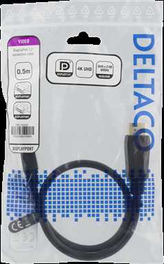 DisplayPort kabelis, 0,5 m, 4K UHD, DP 1.2 DELTACO juodas / DP-1005D