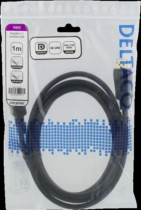 DisplayPort kabelis DELTACO 1m, 4K UHD, DP 1.2, juodas / DP-1010D