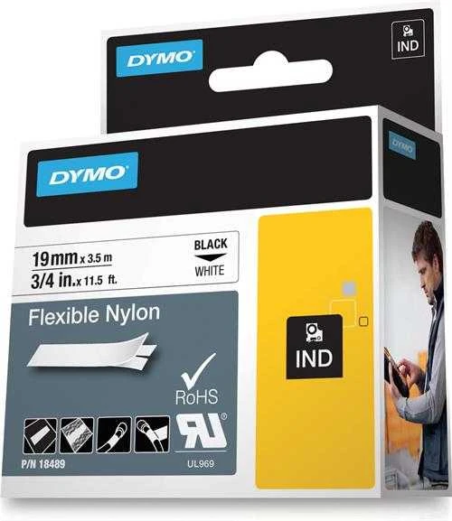 DYMO 18489 RHINO Nailono Juostelė 19mm x 3,5m (balta / juodas šifras)