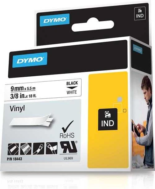 Dymo Vinilinė juostelė RHINO 9MMx5.5M, JUODA/BALTA