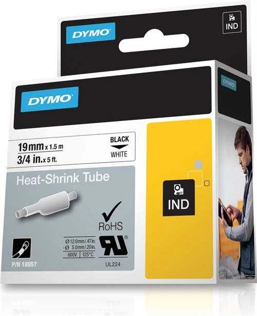 DYMO Rhino Professional, pastebimai susitraukiantis vamzdelis, 19x1,5 mm, juodas tekstas ant baltos žarnos, 1,5 m 18057