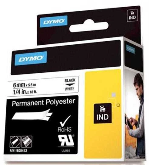 DYMO Rhino Professional, poliesterio juosta, 6 mm, juodas tekstas ant baltos juostos, 5,5 m 1805442