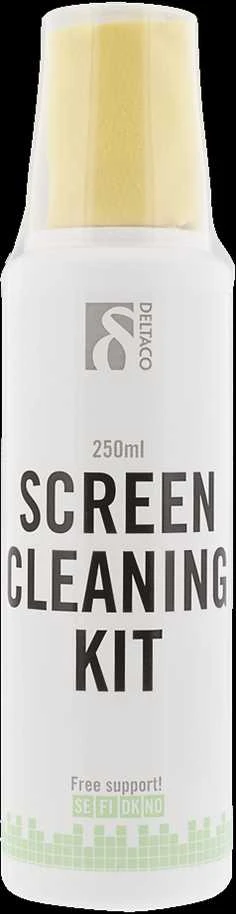 Ekrano valymo rinkinys DELTACO 250ml, mikropluošto šluostė, be alkoholio, biologiškai skaidomas / CK1008