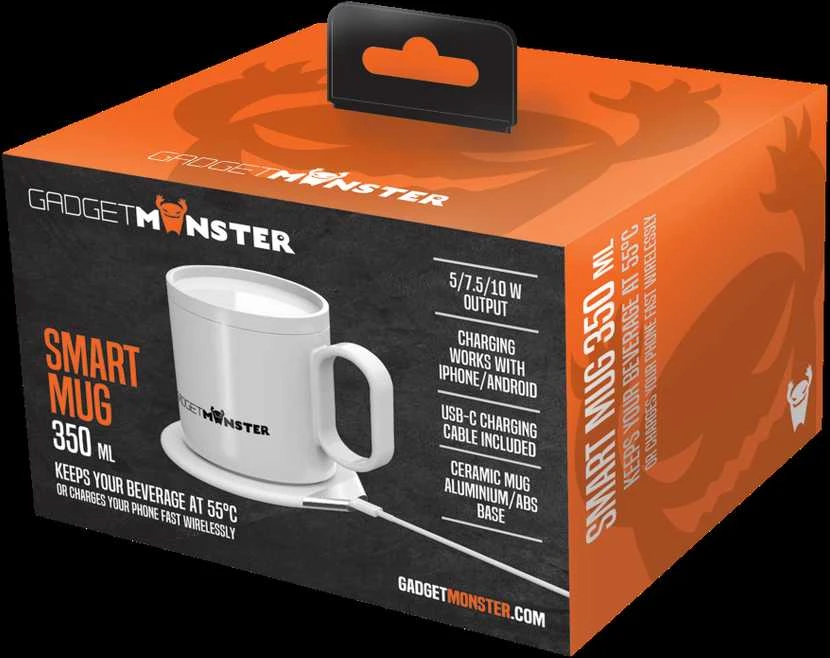 GADGETMONSTER Smart Mug GDM-1003 - 350ml puodelis su kaitinimu iki 55°C + 18W belaidžio įkrovimo stotelė