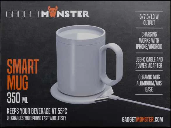 GADGETMONSTER Smart Mug GDM-1003 - 350ml puodelis su kaitinimu iki 55°C + 18W belaidžio įkrovimo stotelė