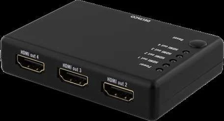 HDMI adapteris DELTACO 1xHDMI įvestis, 4xHDMI išvestis, 6,75 Gbit/s, 1920x1080 į 60Hz, juodas / HDMI-7051