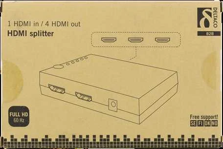 HDMI adapteris DELTACO 1xHDMI įvestis, 4xHDMI išvestis, 6,75 Gbit/s, 1920x1080 į 60Hz, juodas / HDMI-7051