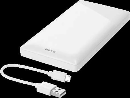 Išorinė baterija DELTACO 10000 mAh, 2,1 A / 10,5 W, 37 Wh, 2x USB-A, balta / PB-A1001