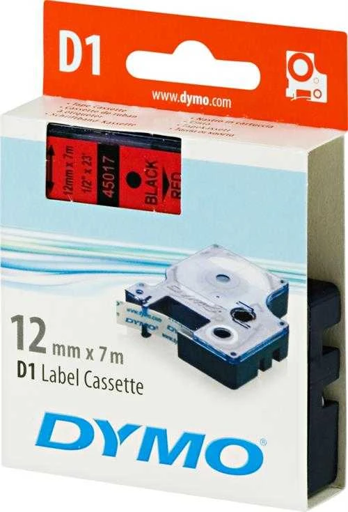 Juostelė DYMO D1 12mm x 7m, vinilinė, juoda ant raudono / S0720570 45017