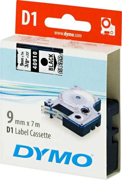 Juostelė DYMO D1 9mm x 7m, juoda ant permatomo / S0720670 40910