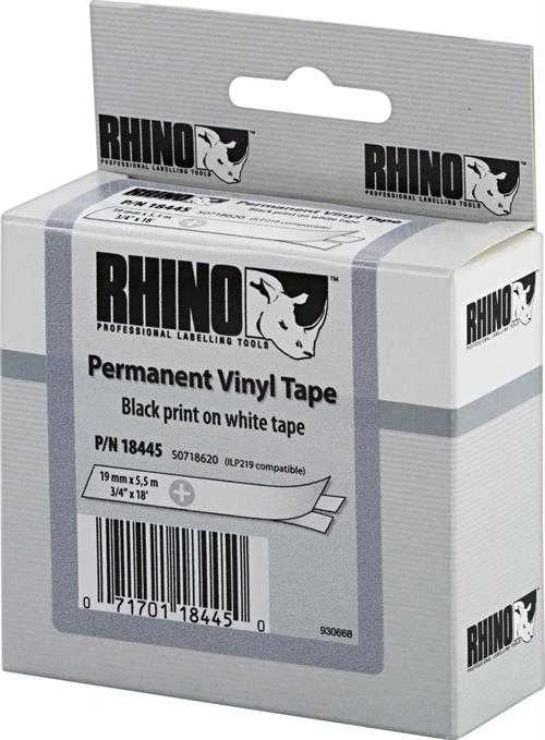 Juostelė DYMO Rhino 19mm x 5.5m, vinilinė, juoda ant balto / S0718620 18445