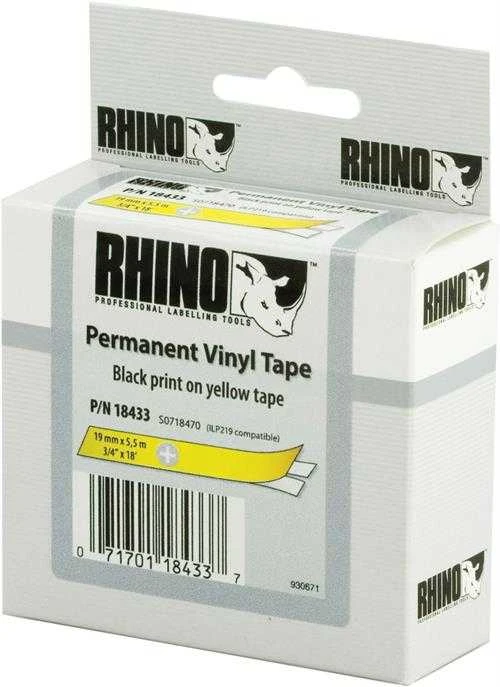Juostelė DYMO Rhino 19mm x 5.5m, vinilinė, juoda ant geltono / S0718470 18433